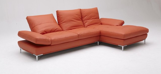 Stylish Orange Leather Sectional Sofa Set Modern Los Angeles