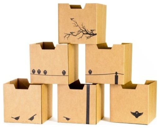 Bird Print Cardboard Cubby Bins 6 Pack