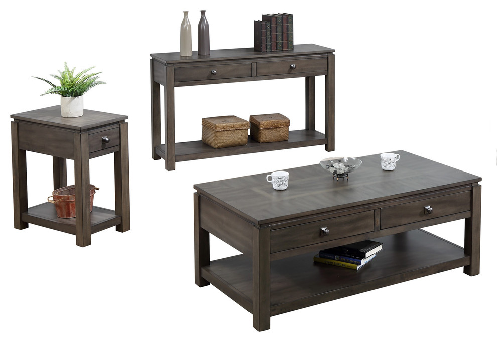 3 Pc Living Room Table Set In Gray 3 Pc Living Room Table Set In Gray