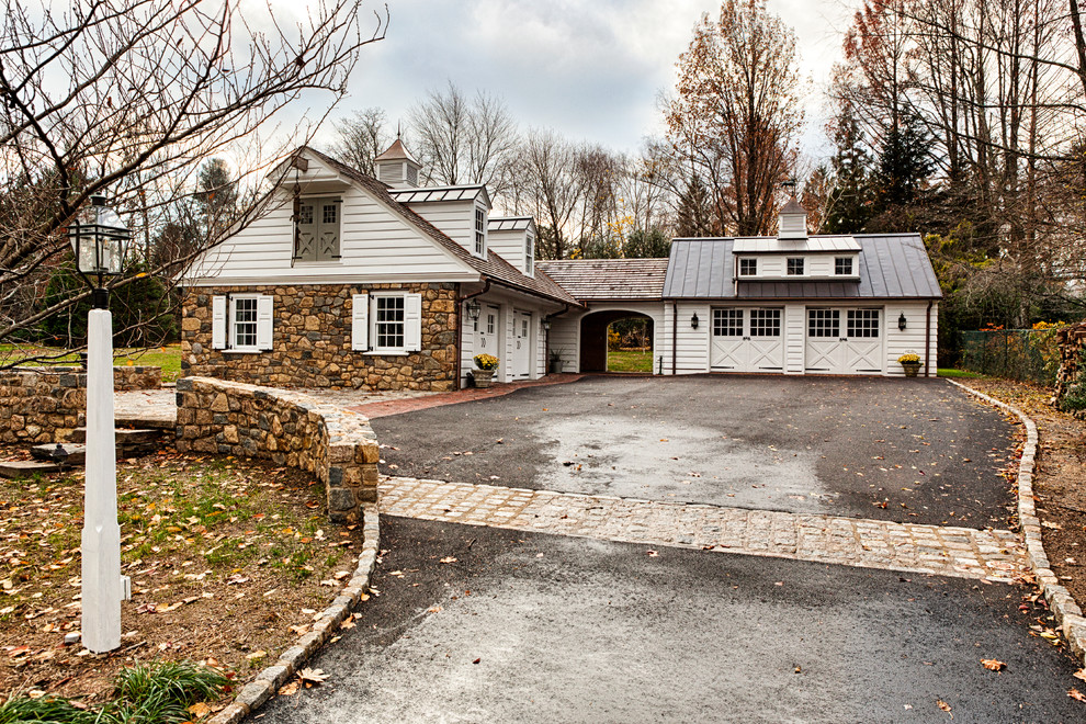 Farmhouse white two-story mixed siding gable roof idea in Philadelphia