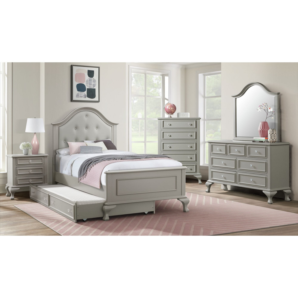 Jesse Twin Panel With Trundle 3Piece Bedroom Set, Gray, Twin