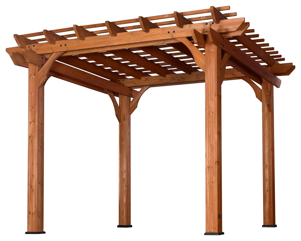 Large Outdoor Pergola, Cedar Wood Construction With Trellis Top, 10ft X 10ft