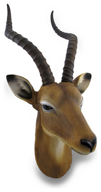African Antelope Head Bust Hanging Wall Sculpture
