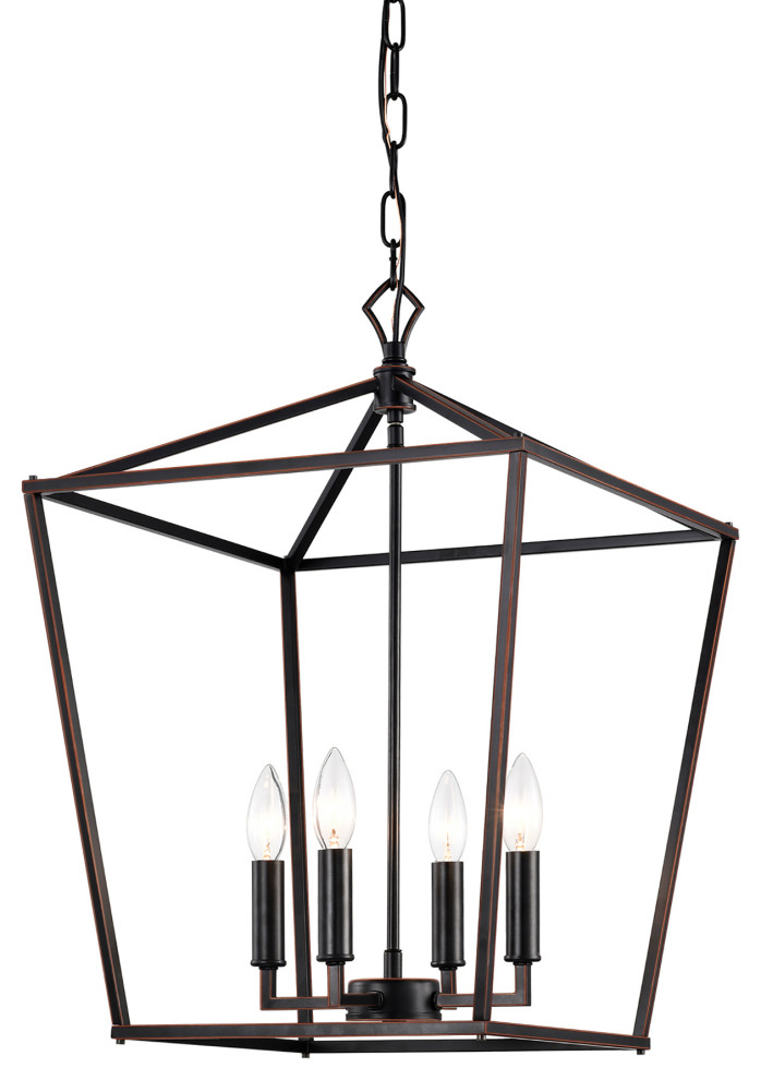 4-Light Oil Rubbed Bronze Lantern Cage Pendant Chandelier