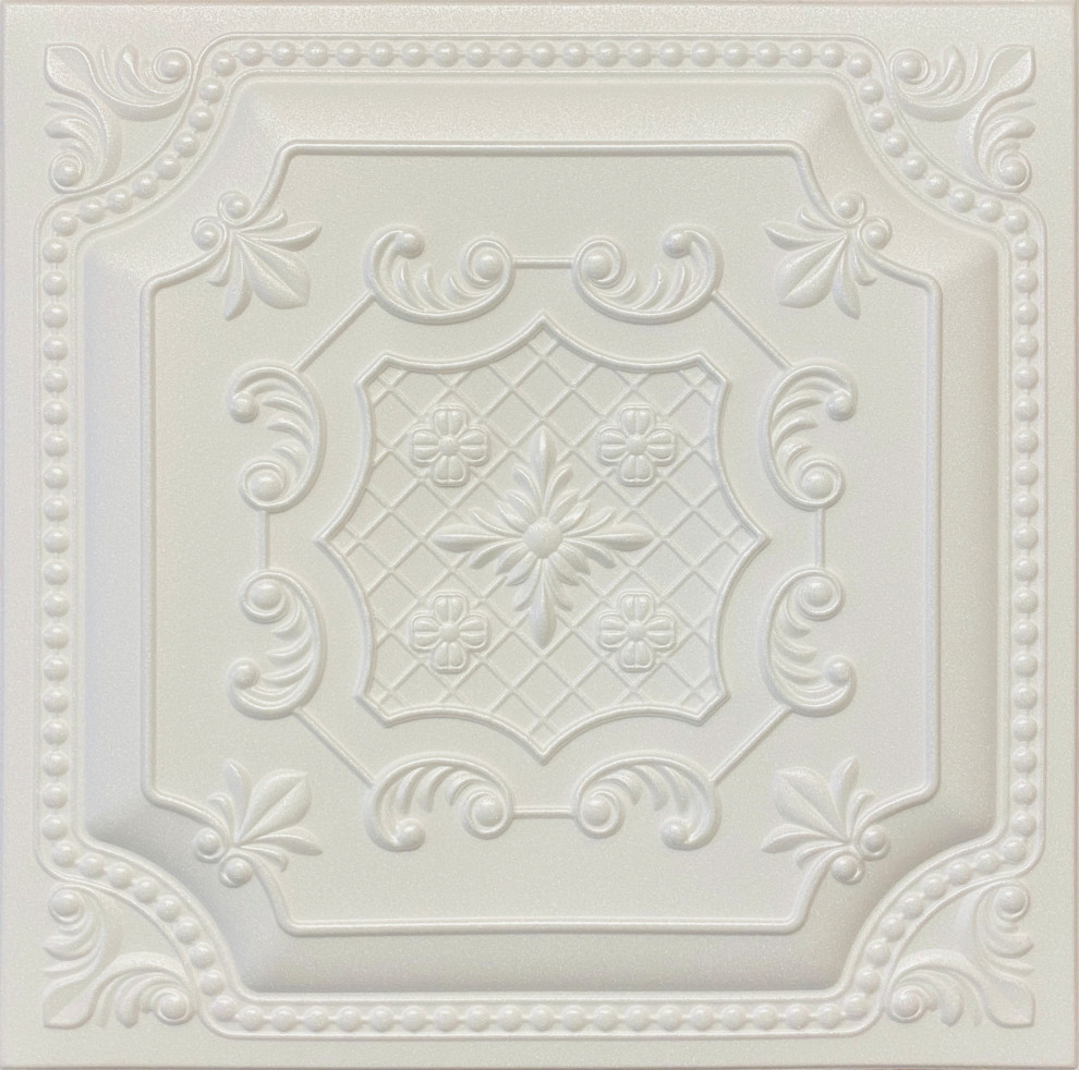 20"x20" Styrofoam Glue Up Ceiling Tiles, R52W Plain White Traditional