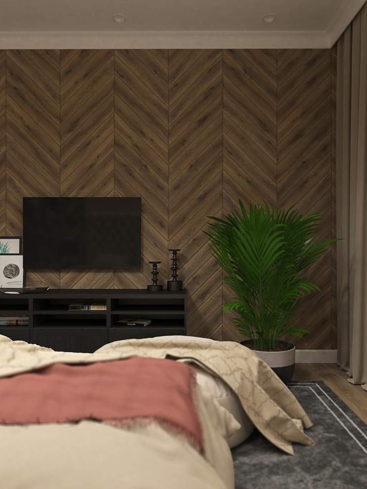 Спальня в бежевых тонах с бабочками