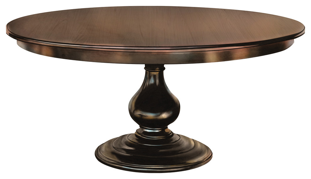 Foles Round Pedestal Table, Solid Top, Brown Maple, Rich Cherry Stain