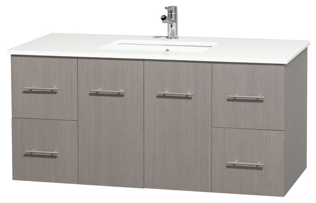 Centra 48" Bathroom Vanity, Gray Oak, White Stone Top