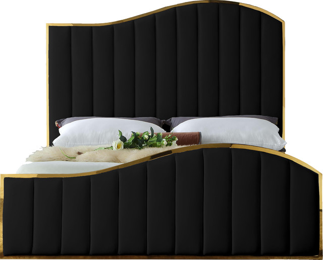 Jolie Black Velvet King Bed Contemporary Panel Beds by Meridian