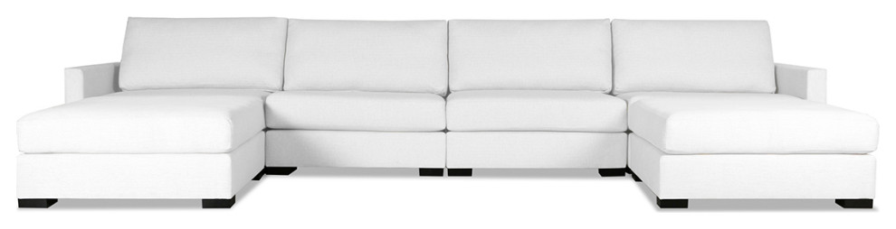 Nativa Interiors Chester Sectional Double WithOttoman, White, 6 Pieces, Design: