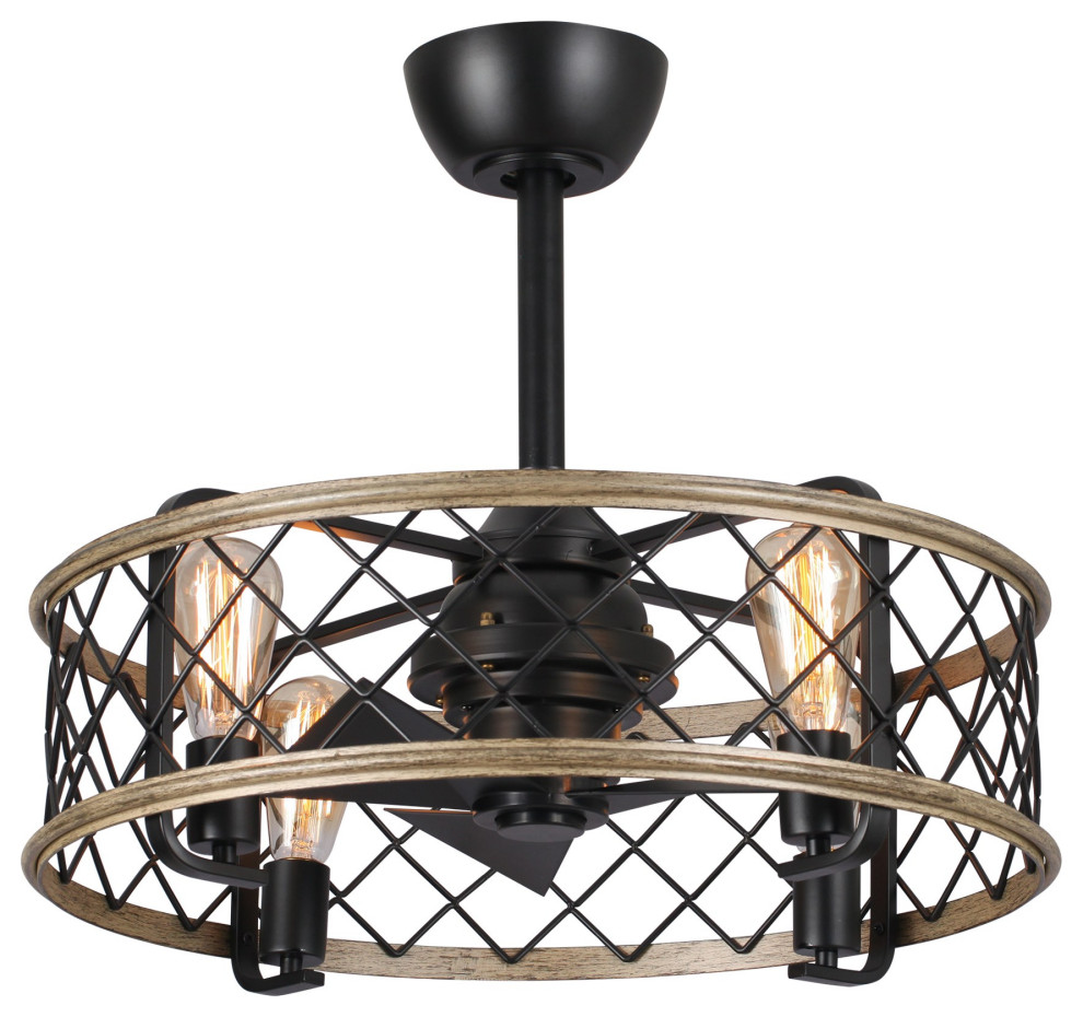 23 in. Indoor Matte Black Farmhouse Caged Ceiling Fan with Remote and