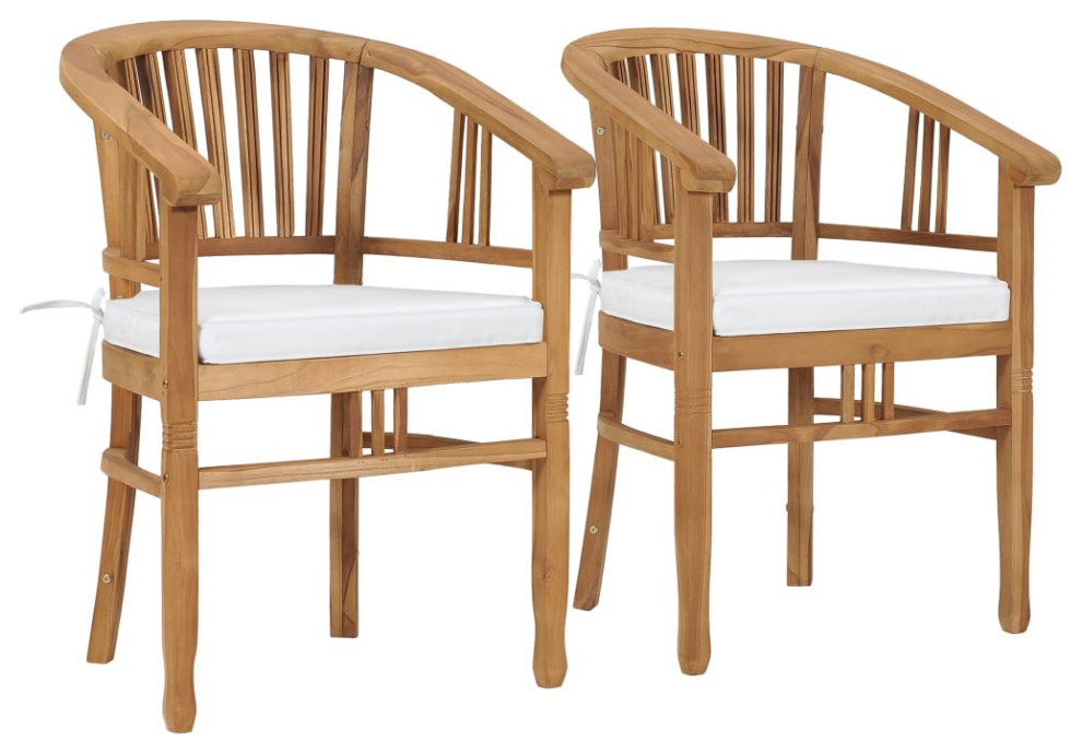 vidaXL 2x Solid Teak Wood Patio Chairs with Cushions Garden Lounge Seating