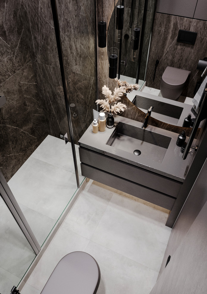 Ванная и душевая комната в сером цвете