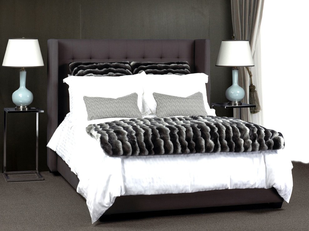 Inspiration for a mid-sized transitional carpeted bedroom remodel with gray walls