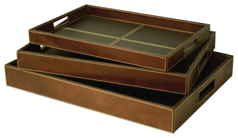 Quadrant Leather Trays Set Of 3 Transitional Serving Trays By Alta Home Houzz