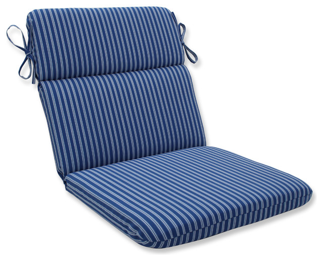 Outdoor/Indoor Resort Stripe Blue Rounded Corners Chair Cushion Beach