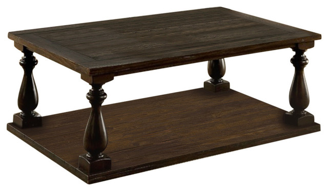 Wooden Coffee Table With Open Bottom Shelf Dark Walnut Brown Traditional Coffee Tables By Benzara Woodland Imprts The Urban Port