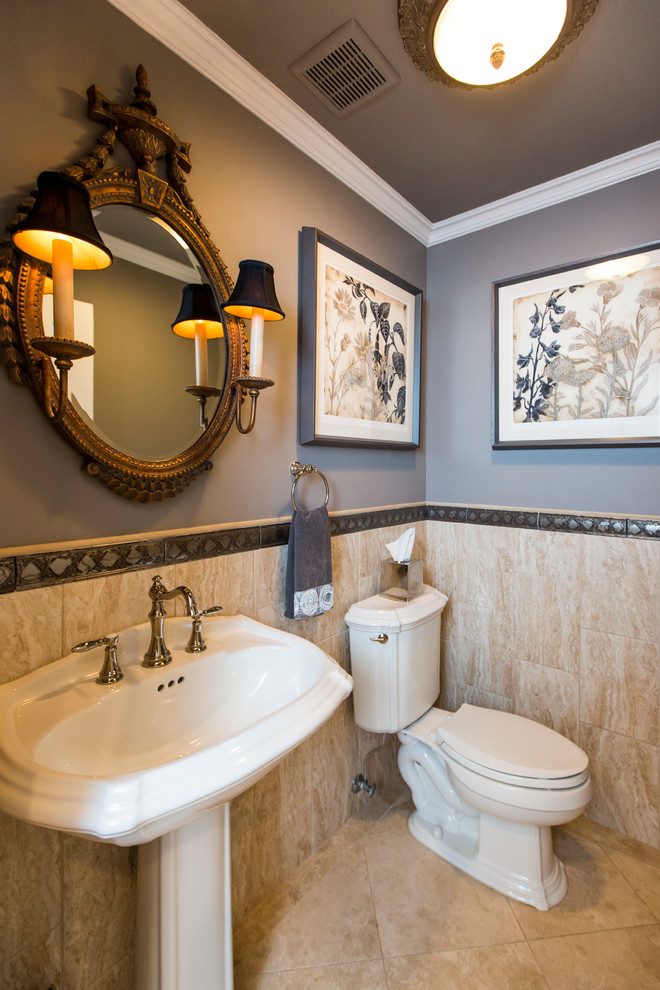 Ocean, NJ Powder Room with wall tile and border - Traditional - Powder ...