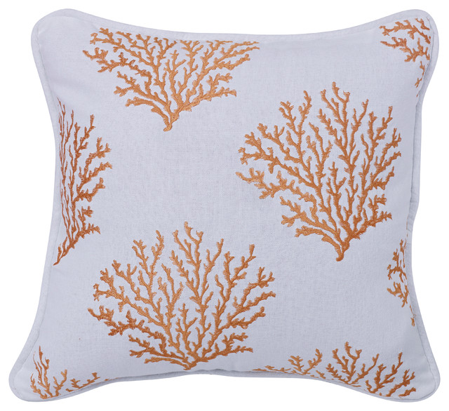 Saffron Colored Embroidered Coral Pillow Beach Style Decorative