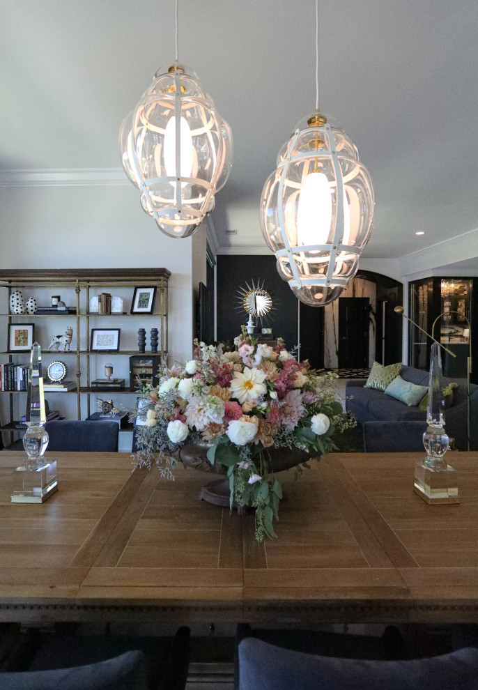 Inspiration for a large transitional travertine floor great room remodel