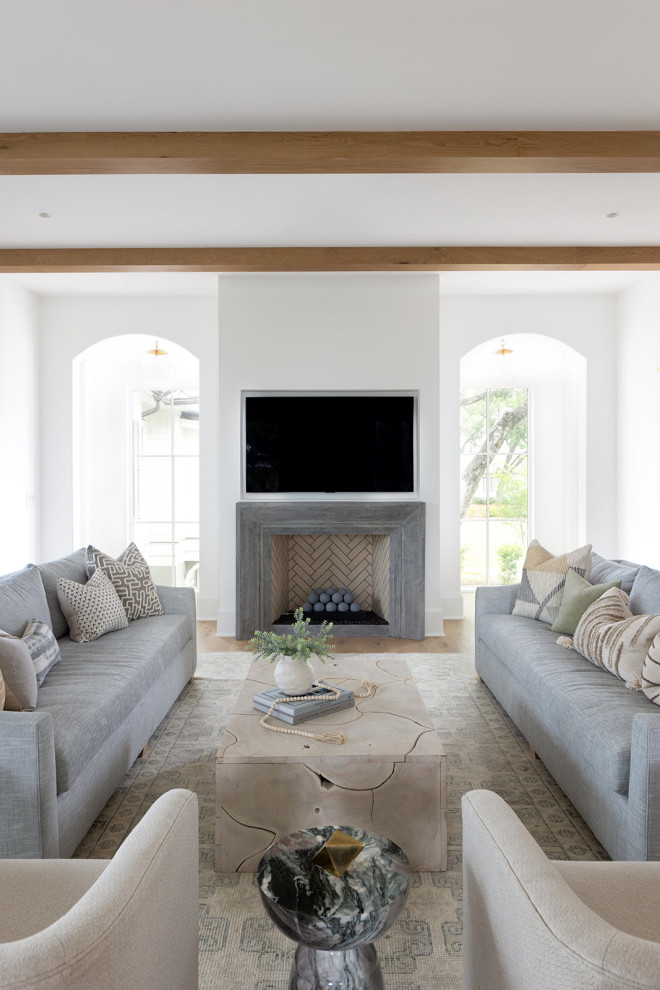 Example of a transitional living room design in Charleston