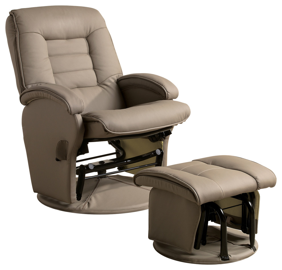 Leatherette Upholstered Metal Swivel Glider Recliner with Ottoman