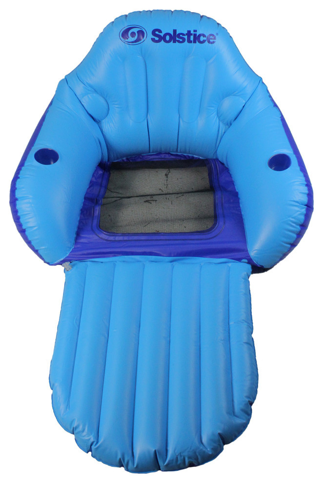 67" Blue Inflatable Convertible Swimming Pool Floating Lounger with Mesh Seat Modern Pool