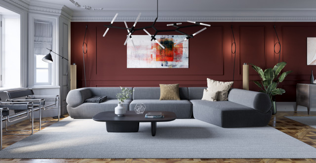 Red Living Room Twickenham (3D Visualisation) skandinavisk-vardagsrum