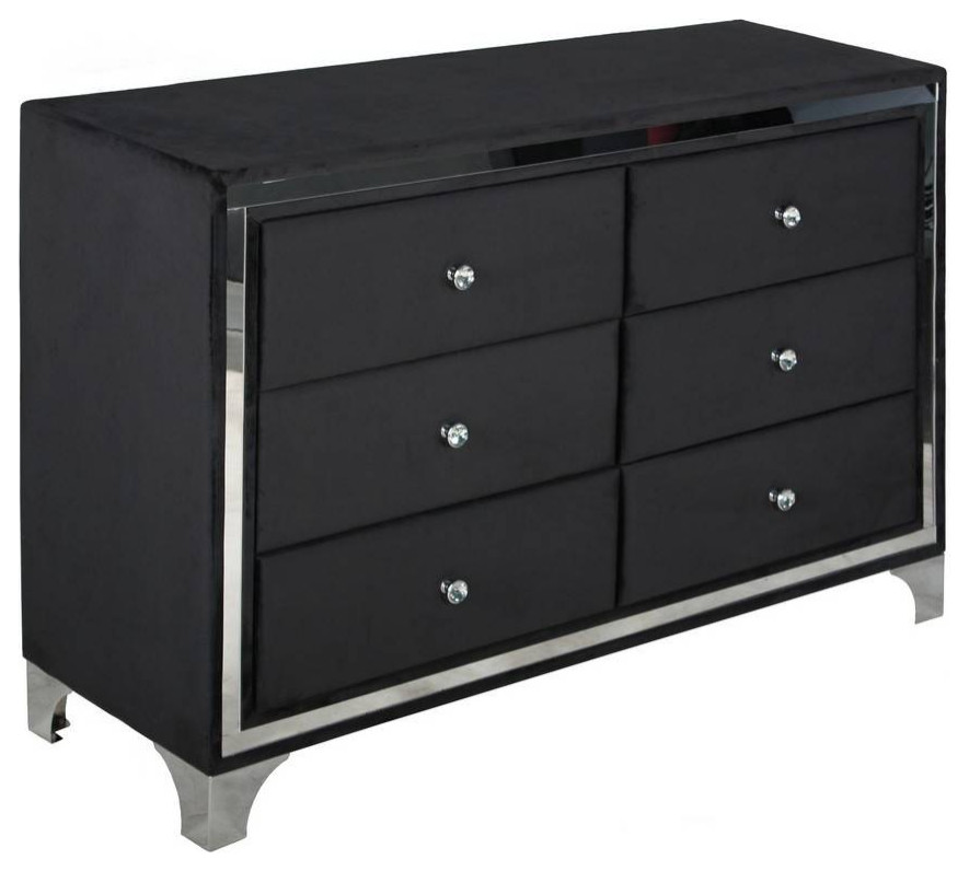 Better Home Products Monica Velvet Upholstered Double Dresser, Black