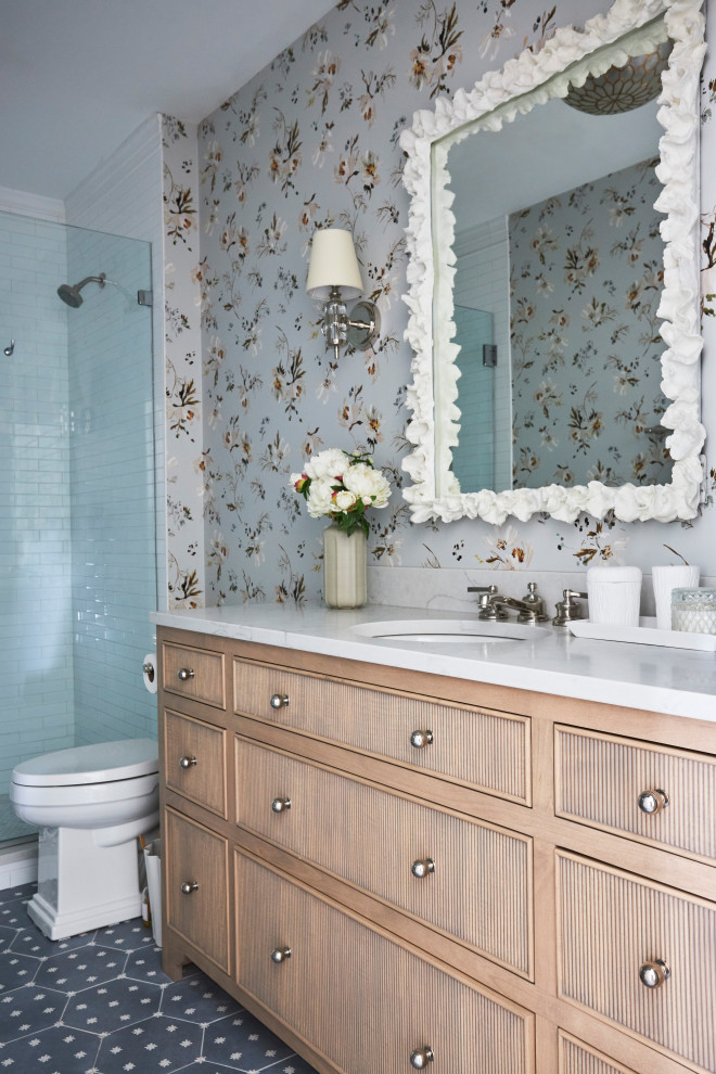 Inspiration for a coastal bathroom remodel in Chicago