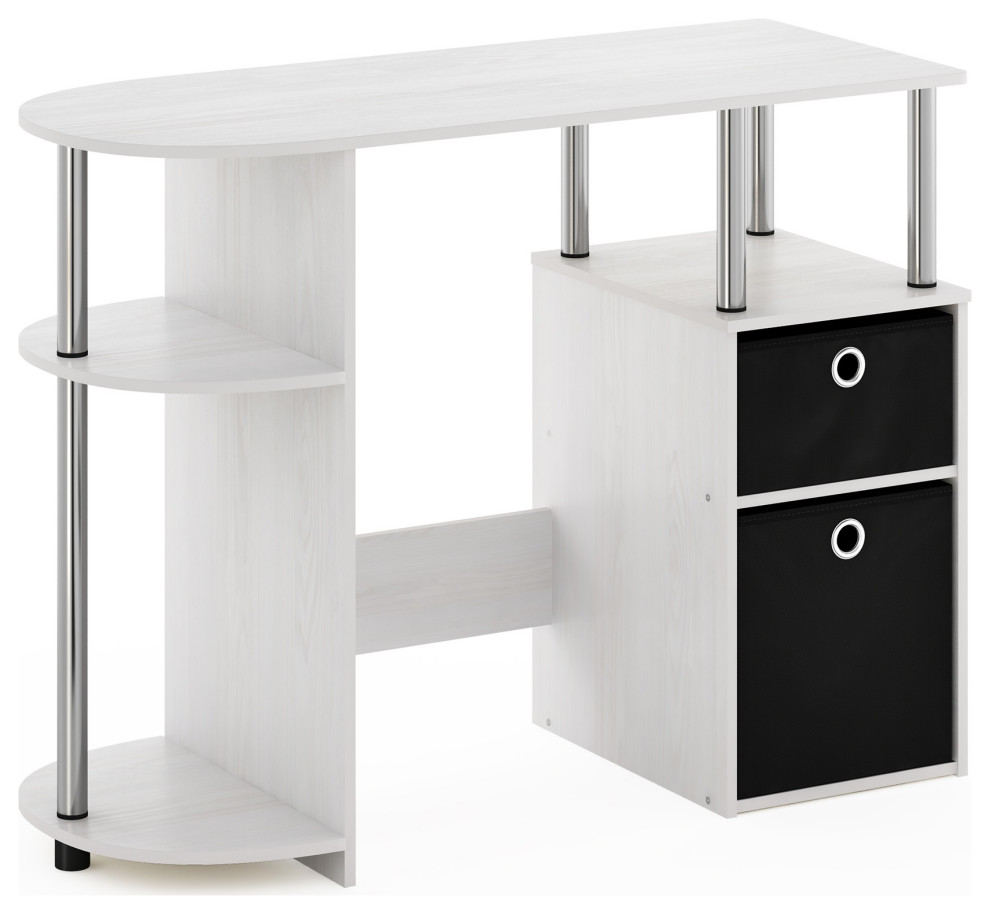 Computer Study Desk With Bin Drawers White Oak Stainless Steel Tubes