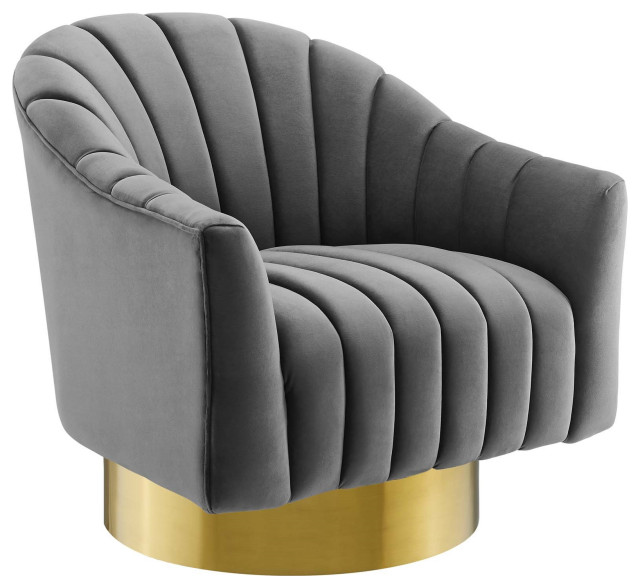 Fan Armchair, Velvet Accent Chair, Gold Glam Luxe Chic Club Chair Arm Chair, Gre