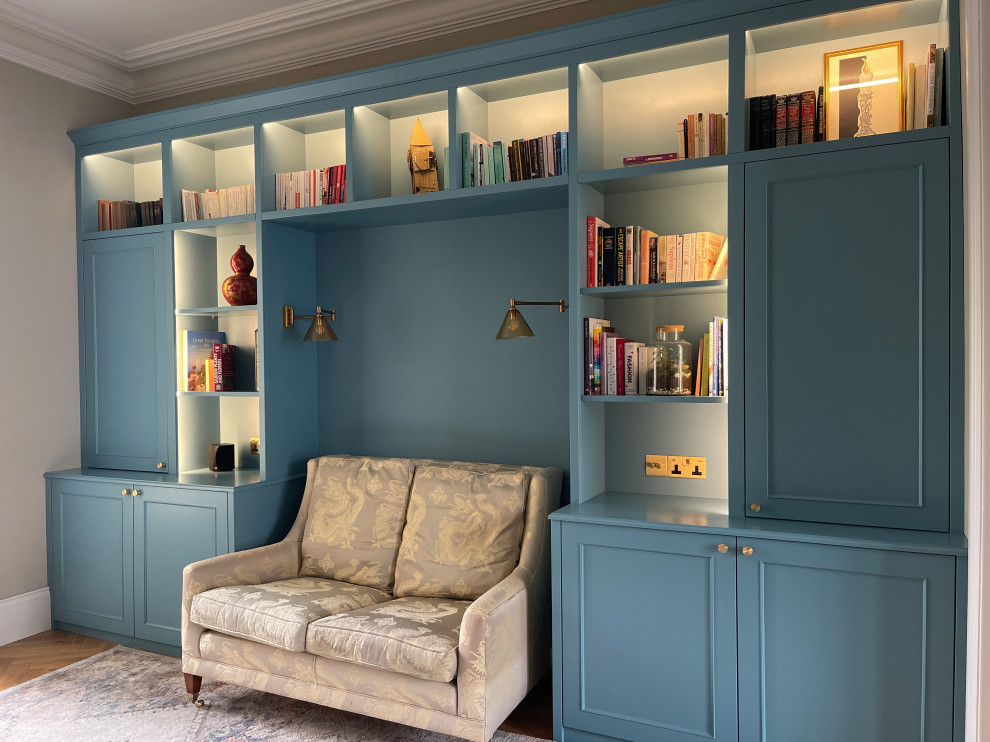 Blue Spray Painted laquered Media Unit Alcoves