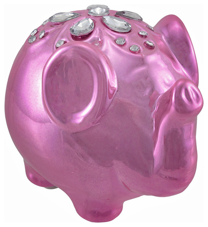 Metallic Pink Lucky Elephant Coin Bank with Rhinestones