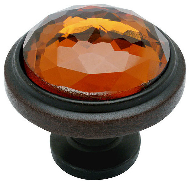 Cosmas 5317ORBA Oil Rubbed Bronze and Amber Glass Round Knob Traditional