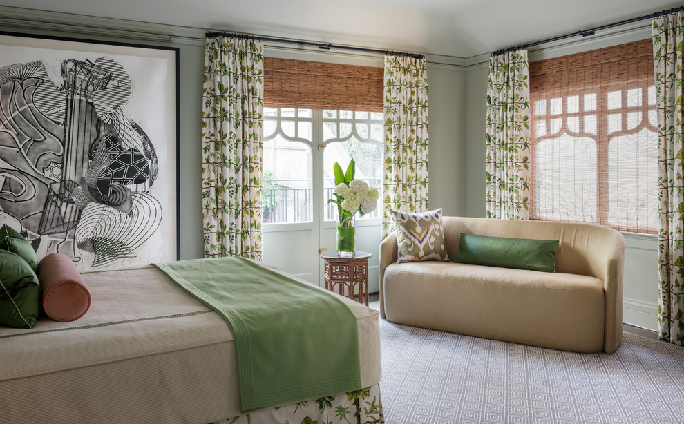 Inspiration for a transitional bedroom in San Francisco with green walls.
