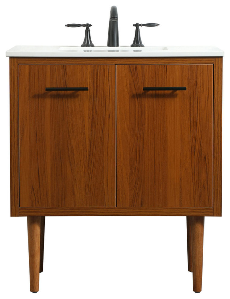 30" Single Bathroom Vanity, Teak, Vf48030Mtk - Midcentury - Bathroom ...