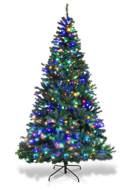 Costway 7' Pre-Lit Artificial Christmas Tree Hinged w/ 500 LED Lights & Stand