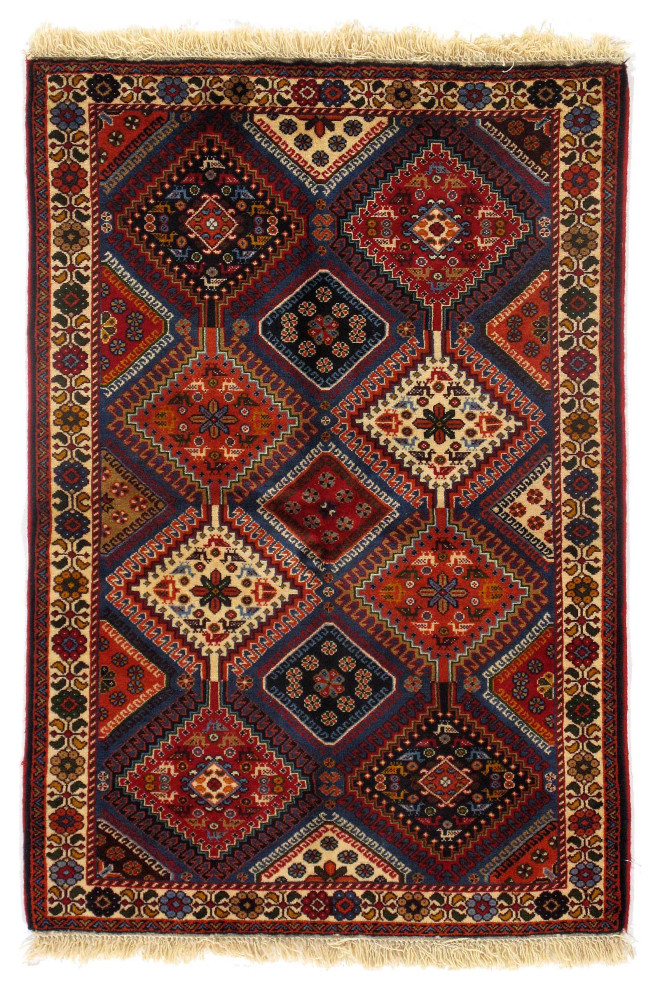 Multi Color Persian Yalameh 3'4"x5' Southwestern Area Rugs by