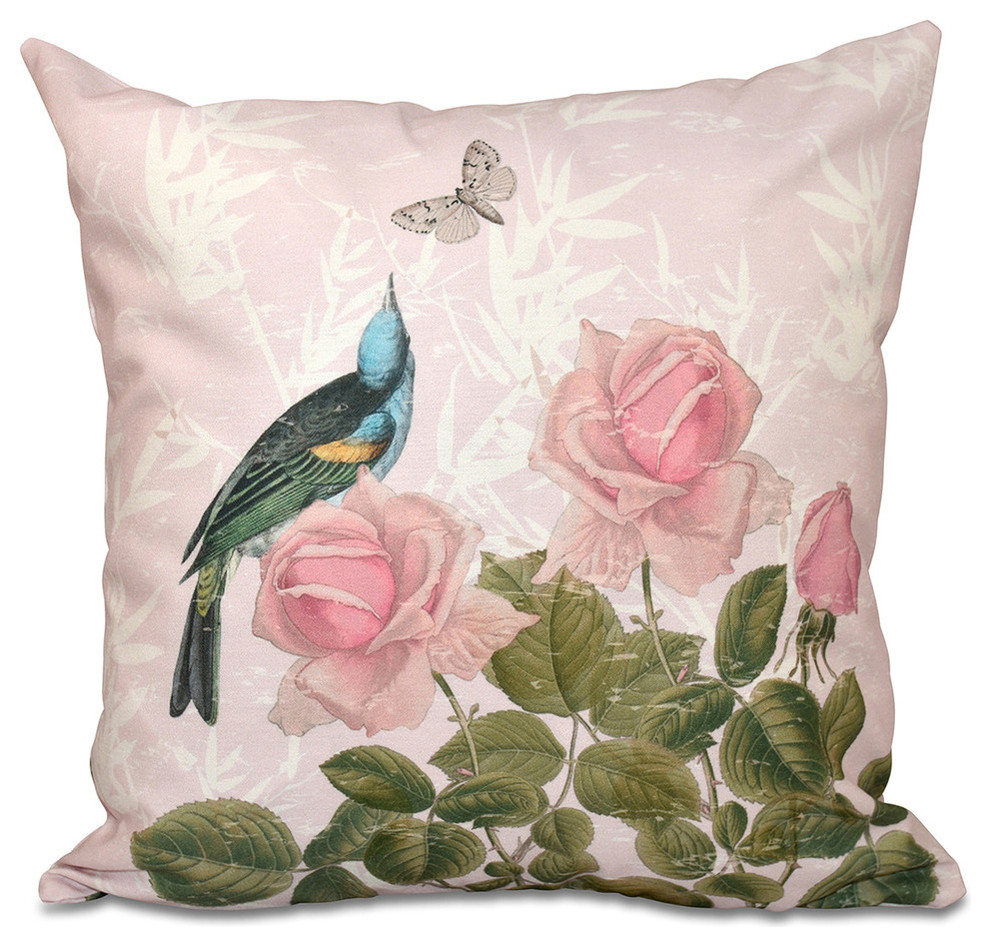 Asian Rose, Floral Print Pillow, Pink, 16"x16"