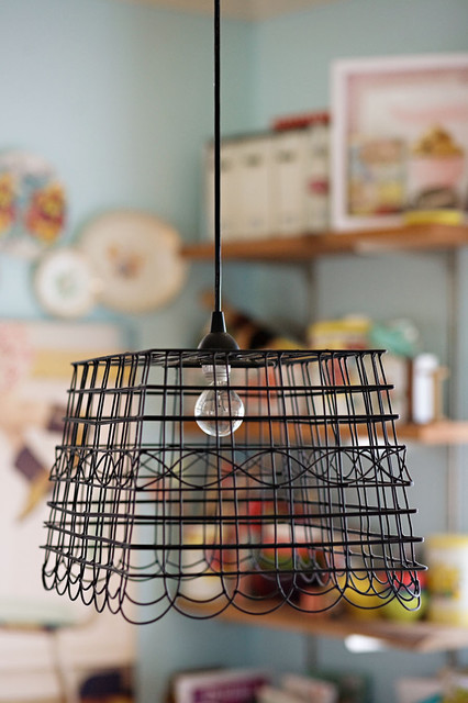 Wire basket 2024 light fixture diy