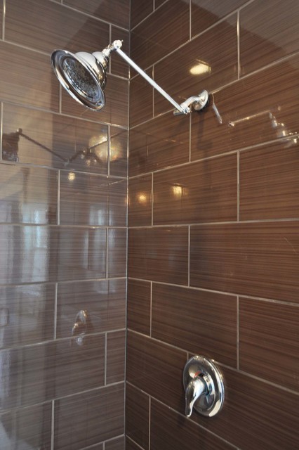 Tile work transitional-bathroom