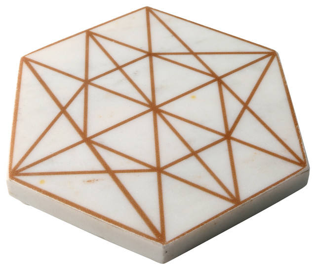 Marble Hexagon Trivet With Gold Pattern