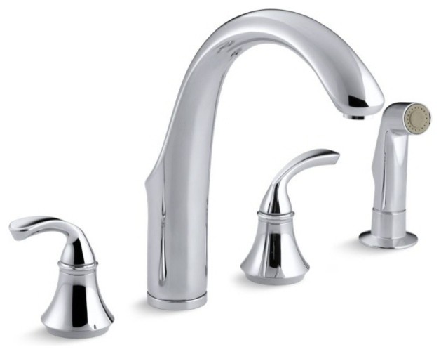 Kohler K 10445 Forte Widespread Kitchen Faucet Transitional Kohler Forte Series Two Handle Kitchen Faucet With Spray