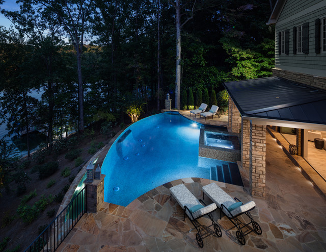 Infinity Edge Pool with Knife Edge Spa and Pool House