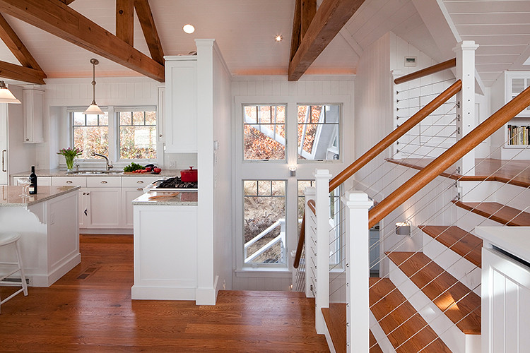 Inspiration for a mid-sized beach style l-shaped staircase in Boston.