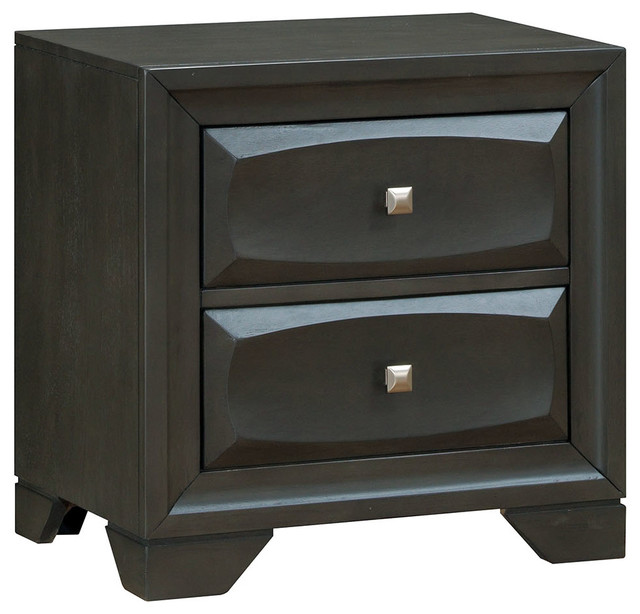 Transitional Solid Wood Night Stand With SilverTone Knob Drawers