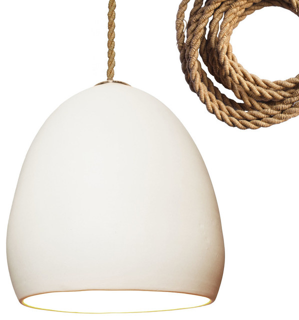 Porcelain Rustic Ceramic Matte White Clay Pendant Light Ship Rope Porcelain Rustic Ceramic Matte White Clay Pendant Light Ship Rope Cord No Bulb