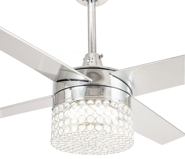 48 Modern Crystal Chandelier Ceiling Fan With Led Light 4 Blades Chrome Contemporary Fans By Flint Garden Inc Houzz - How To Brighten A Ceiling Fan Light