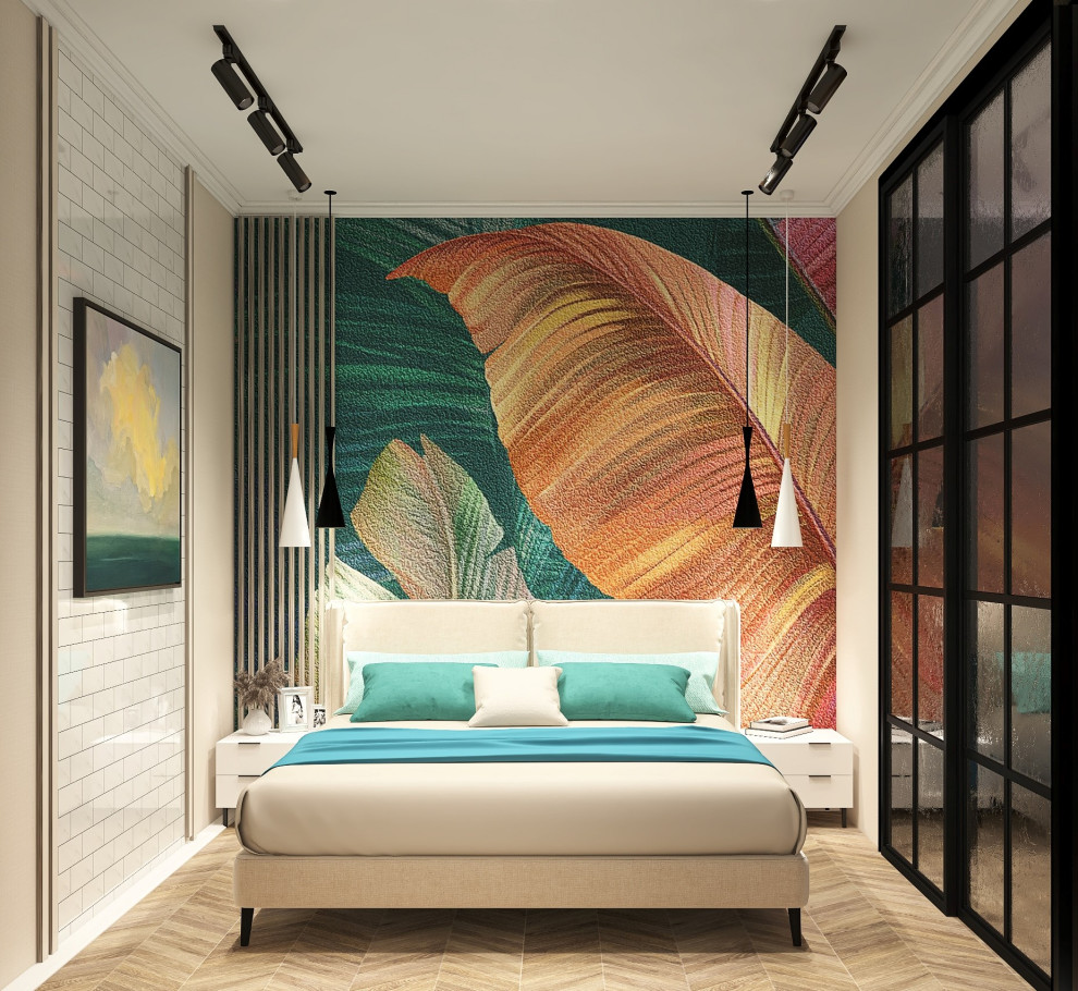 Спальня в современном стиле с яркими цветами